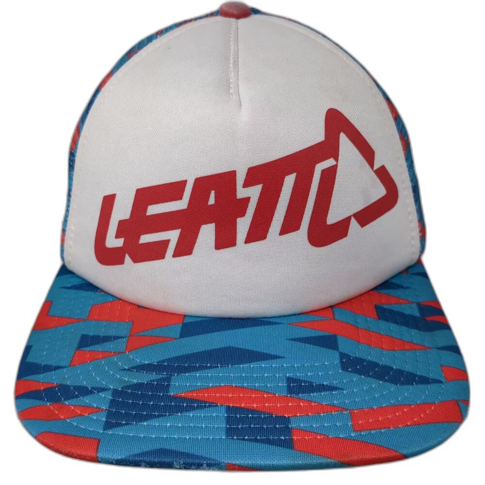 Leatt Trucker Hat Blue Red OS Snapback Geometric Pattern Adjustable Polyester